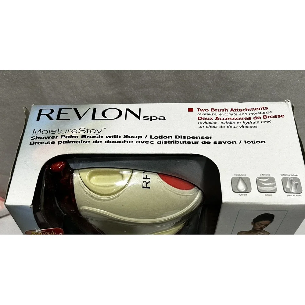 REVLON SPA MoistureStay Shower Palm Brush with Soap &‎ Lotion Dispenser Battery